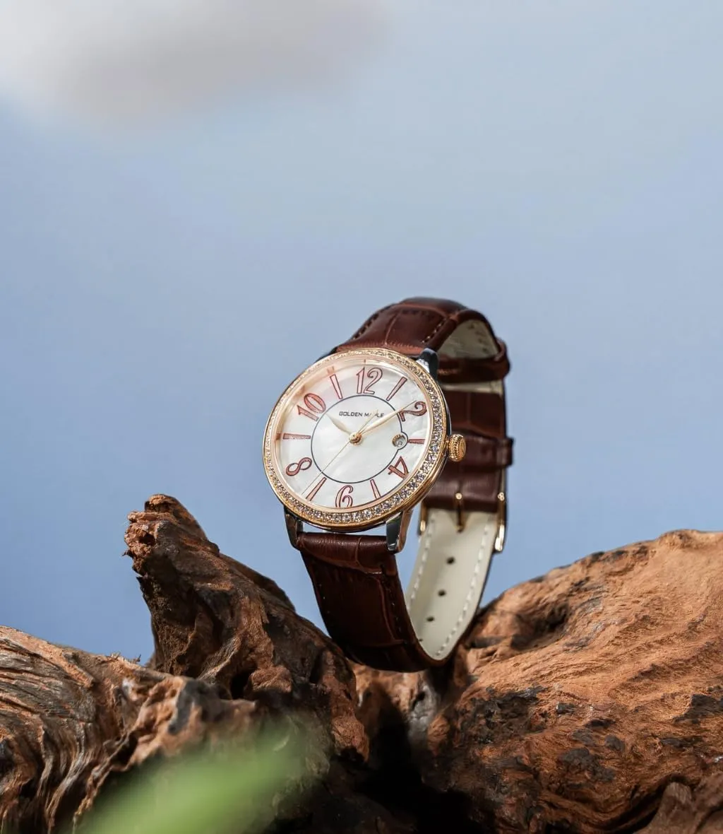 Dainty Watches for Women, Mother-of-Pearl Dial and Swiss Quartz Movement, Ladies Watch with Leather Strap