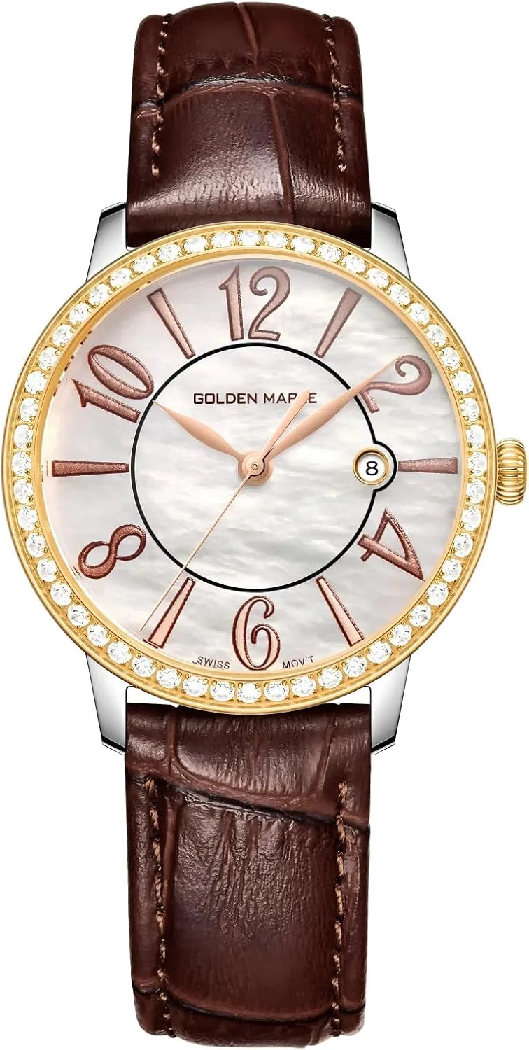 Dainty Watches for Women, Mother-of-Pearl Dial and Swiss Quartz Movement, Ladies Watch with Leather Strap