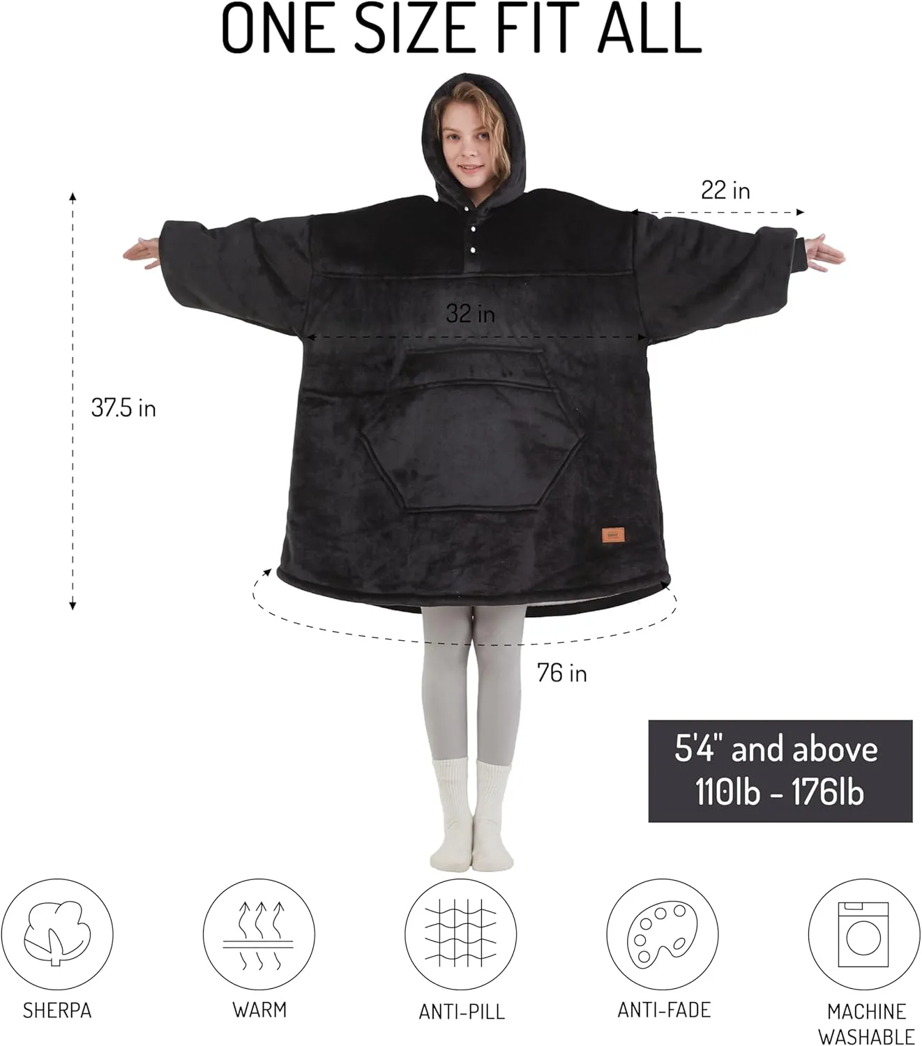 Degrees of Comfort Wearable Blanket Hoodie for Adults Women & Men - Cozy Warm, One Size Fits All
