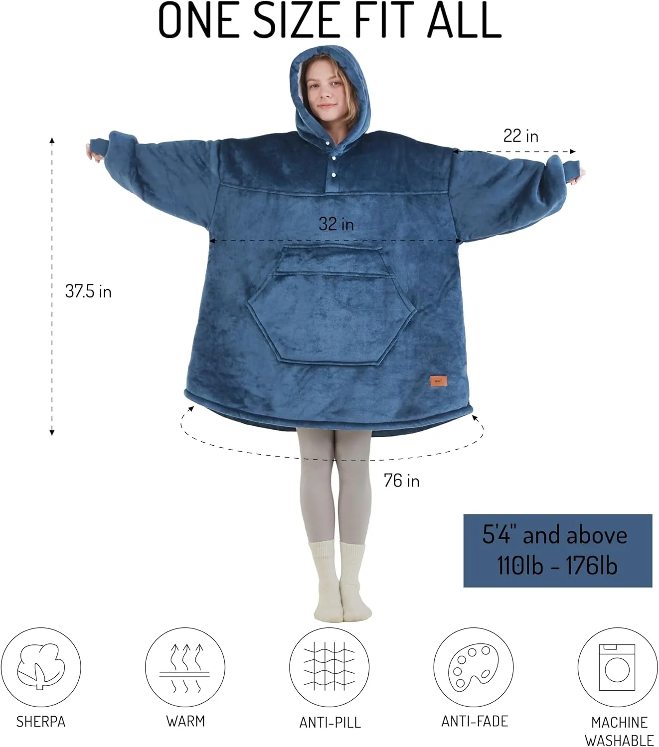 Degrees of Comfort Wearable Blanket Hoodie for Adults Women & Men - Cozy Warm, One Size Fits All