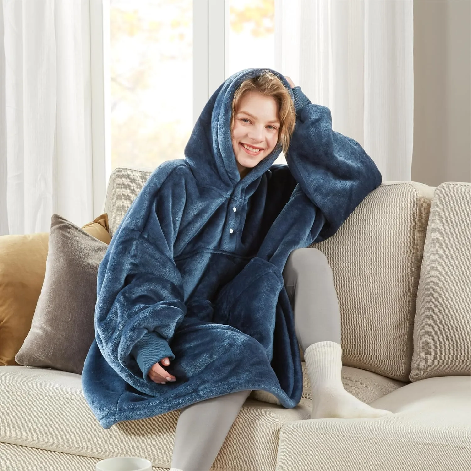 Degrees of Comfort Wearable Blanket Hoodie for Adults Women & Men - Cozy Warm, One Size Fits All