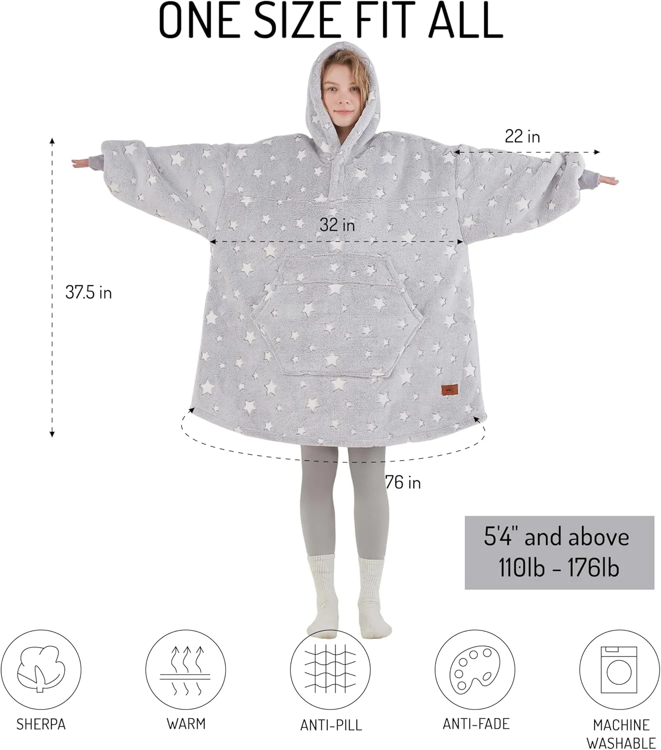 Degrees of Comfort Wearable Blanket Hoodie for Adults Women & Men - Cozy Warm, One Size Fits All