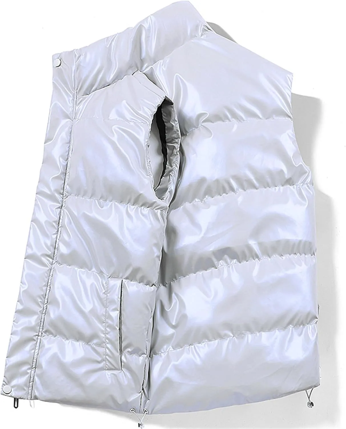 DGHM-JLMY Men Glossy Slim Casual Warm Down Cotton Vest Sleeveless Casual Shiny Zip Puffer Jacket Cotton Padded Down Waistcoat