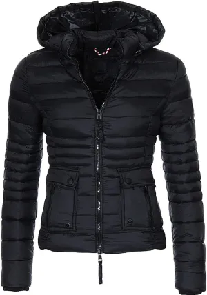 DGHM-JLMY Women Slim Cotton Padded Jacket Winter Hood Coat Quilted Thicken Puffer with Removable Hood Warm Down Puffer Jacket