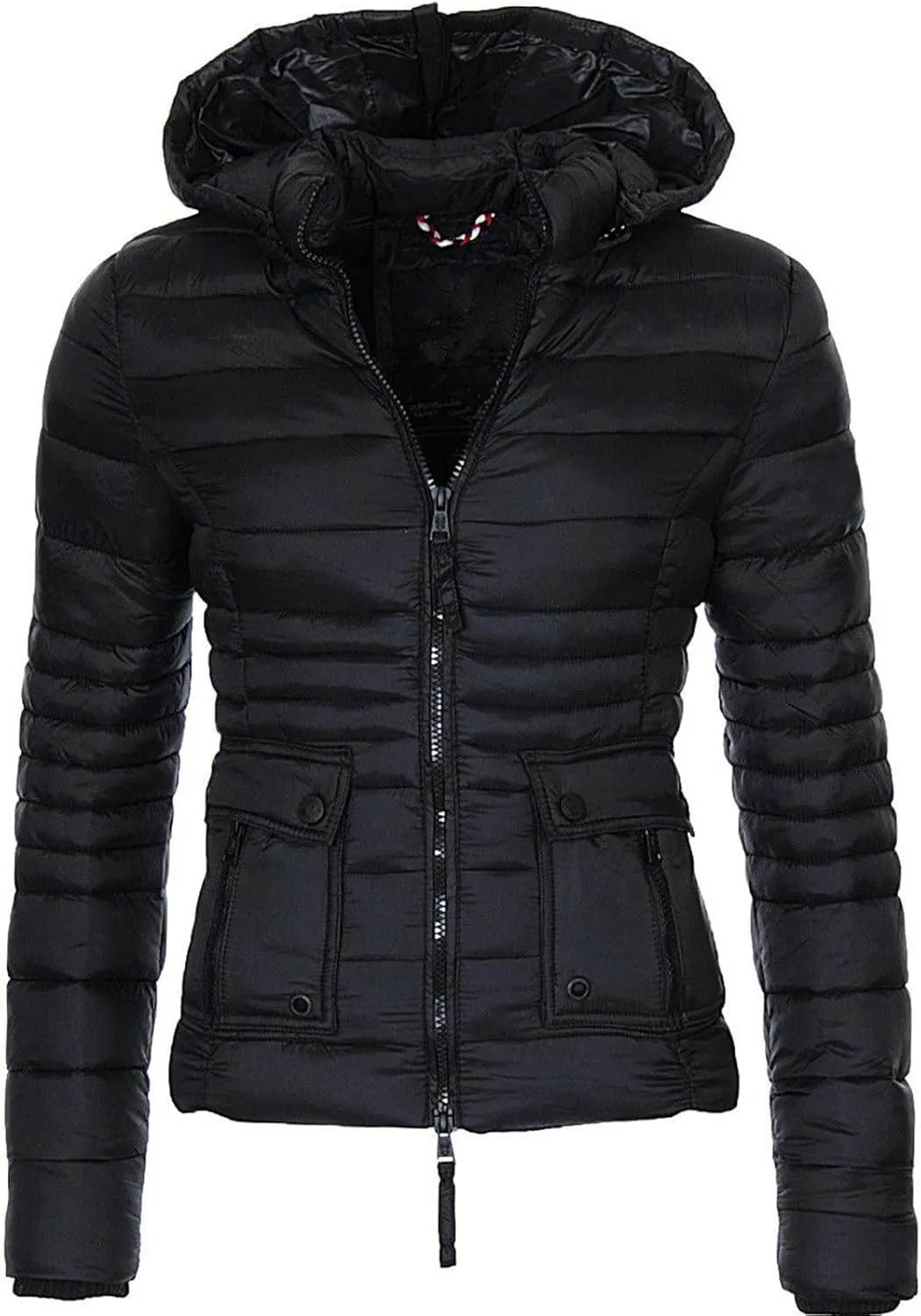 DGHM-JLMY Women Slim Cotton Padded Jacket Winter Hood Coat Quilted Thicken Puffer with Removable Hood Warm Down Puffer Jacket