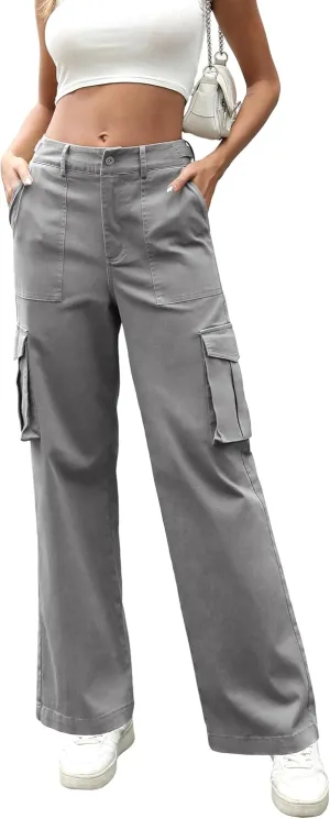 DIBAOLONG Cargo Pants Women High Waist Casual Pants Wide Leg Y2K Pants Baggy Streetwear Military Trousers 6 Pockets
