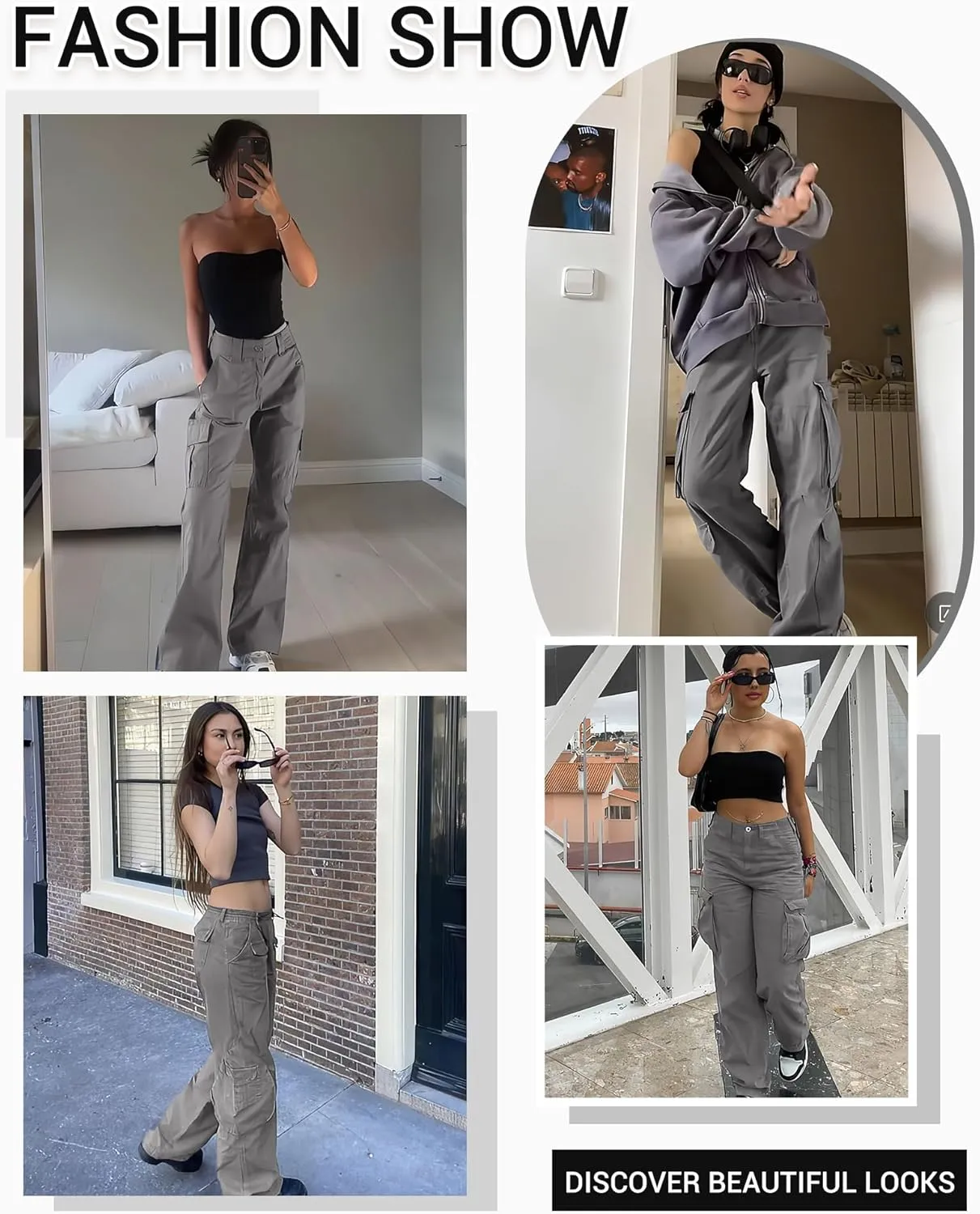 DIBAOLONG Cargo Pants Women High Waist Casual Pants Wide Leg Y2K Pants Baggy Streetwear Military Trousers 6 Pockets