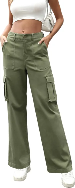DIBAOLONG Cargo Pants Women High Waist Casual Pants Wide Leg Y2K Pants Baggy Streetwear Military Trousers 6 Pockets