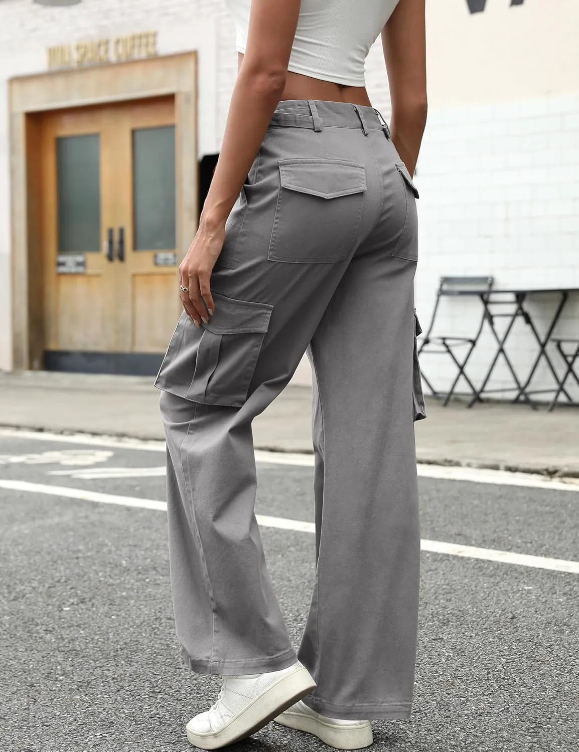 DIBAOLONG Cargo Pants Women High Waist Casual Pants Wide Leg Y2K Pants Baggy Streetwear Military Trousers 6 Pockets