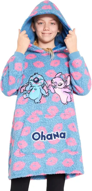 Disney Stitch Fleece Hoodie Blanket for Kids and Teenagers - One Size Fluffy Oversized Hoodie - Stitch Gifts