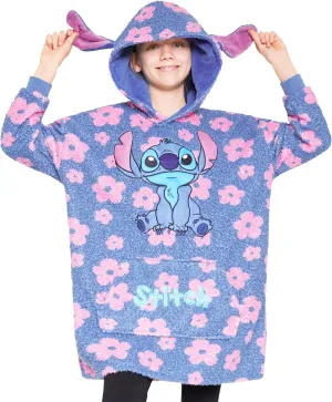 Disney Stitch Fleece Hoodie Blanket for Kids and Teenagers - One Size Fluffy Oversized Hoodie - Stitch Gifts