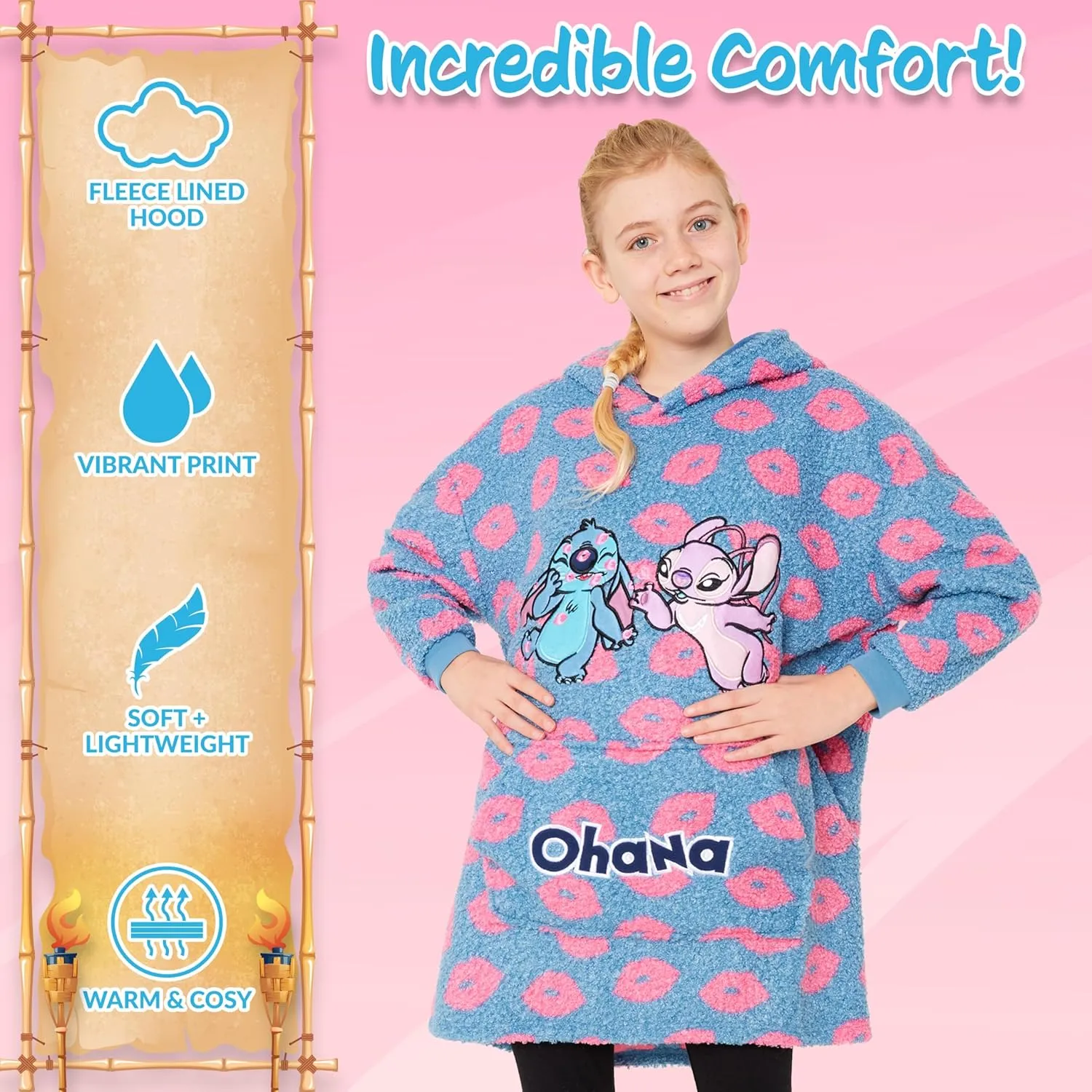 Disney Stitch Fleece Hoodie Blanket for Kids and Teenagers - One Size Fluffy Oversized Hoodie - Stitch Gifts
