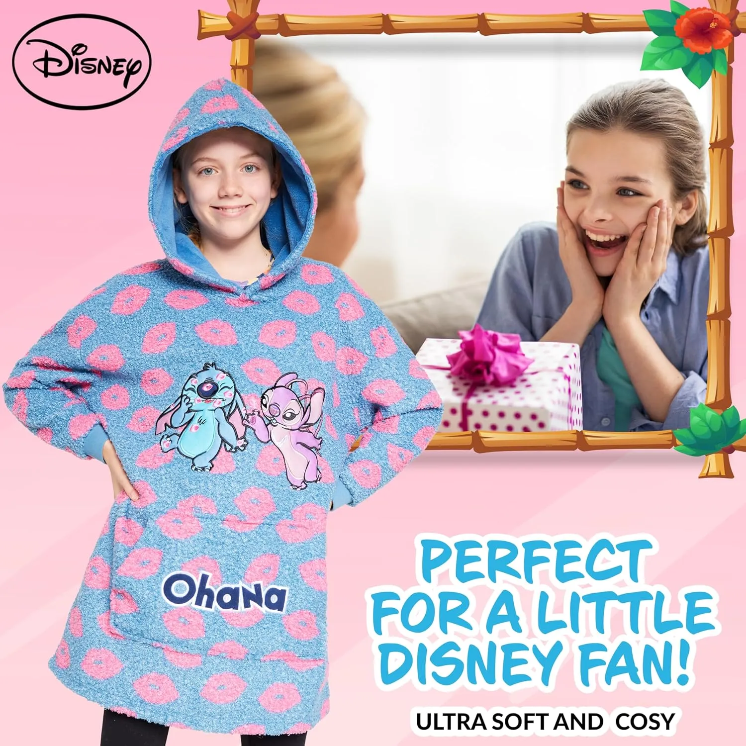 Disney Stitch Fleece Hoodie Blanket for Kids and Teenagers - One Size Fluffy Oversized Hoodie - Stitch Gifts
