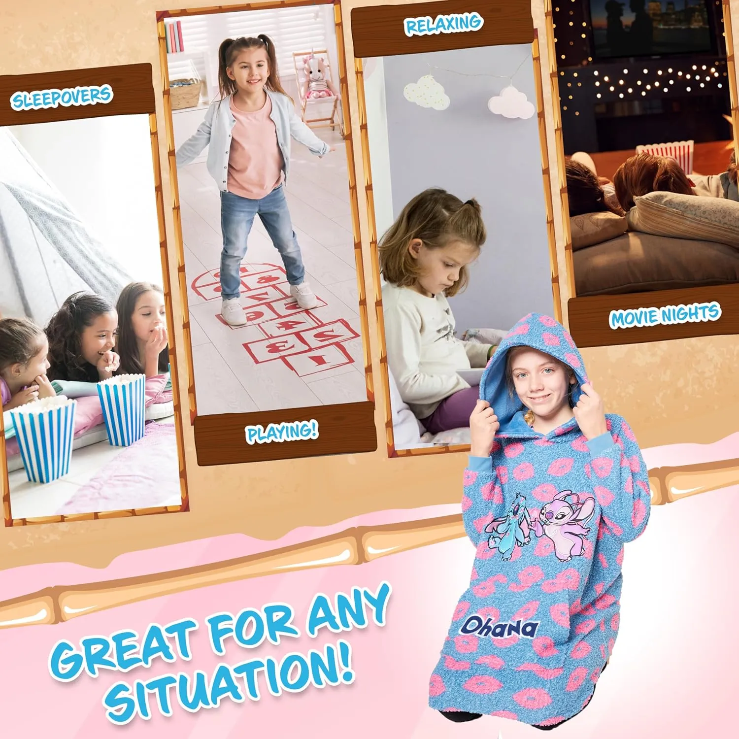 Disney Stitch Fleece Hoodie Blanket for Kids and Teenagers - One Size Fluffy Oversized Hoodie - Stitch Gifts