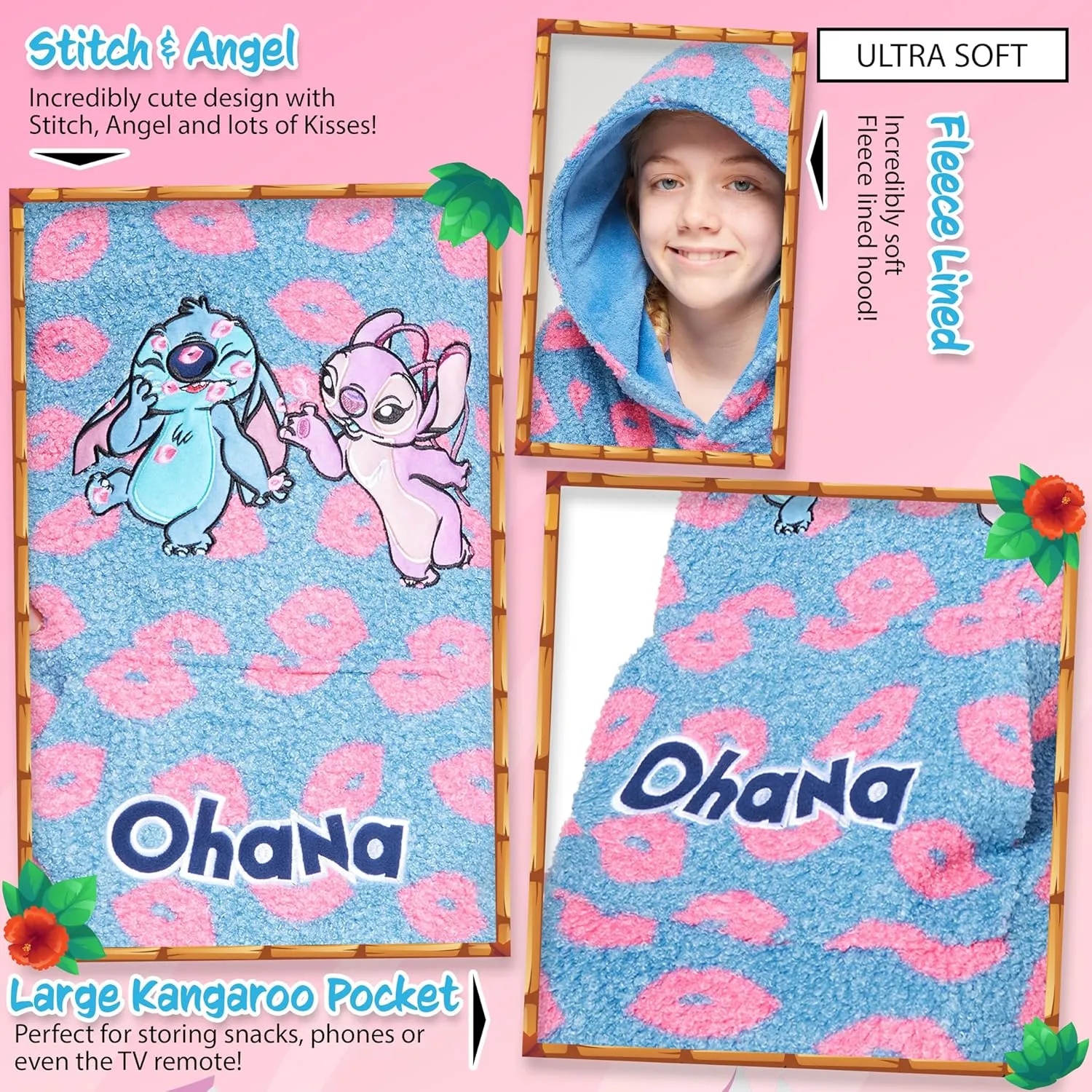 Disney Stitch Fleece Hoodie Blanket for Kids and Teenagers - One Size Fluffy Oversized Hoodie - Stitch Gifts