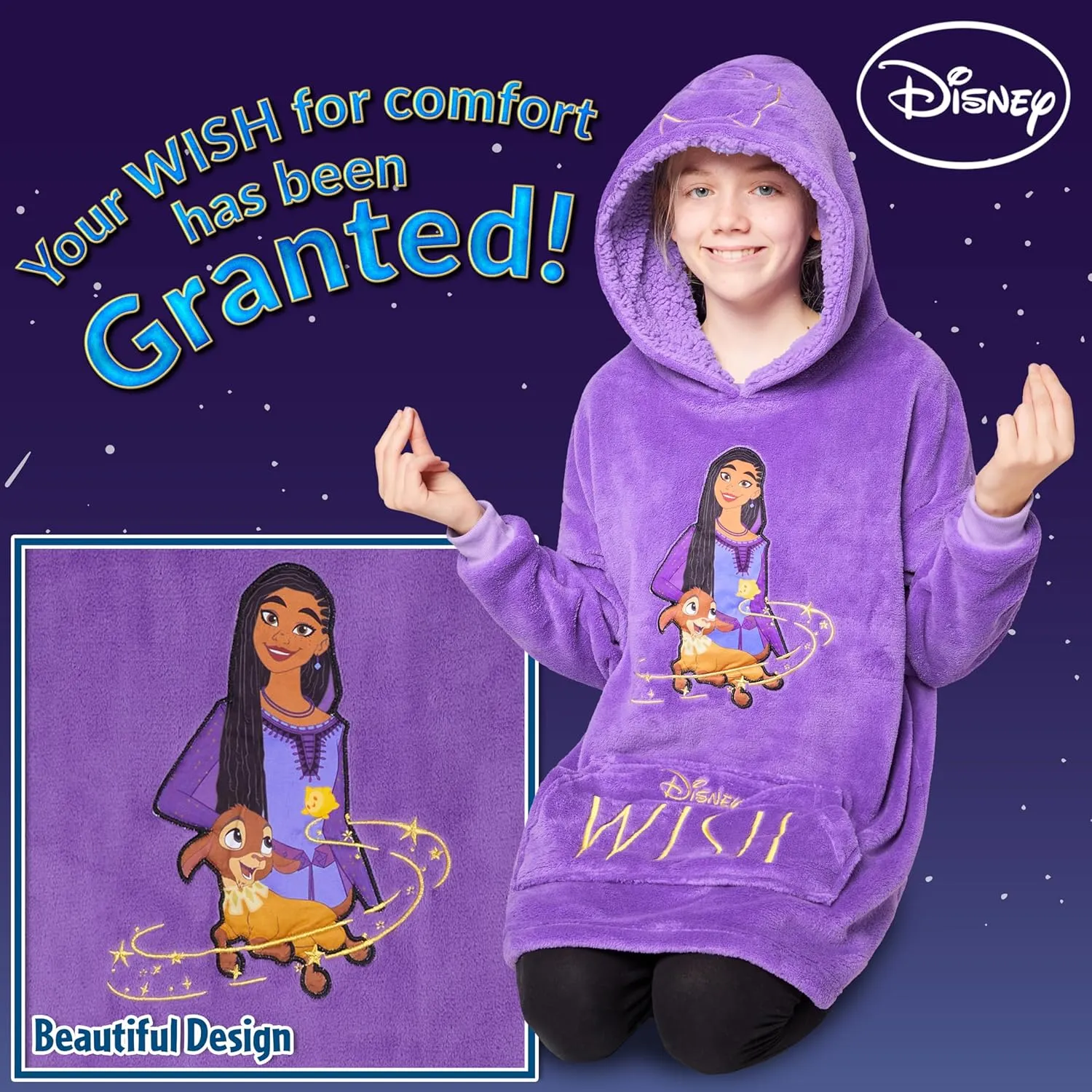 Disney Stitch Fleece Hoodie Blanket for Kids and Teenagers - One Size Fluffy Oversized Hoodie - Stitch Gifts
