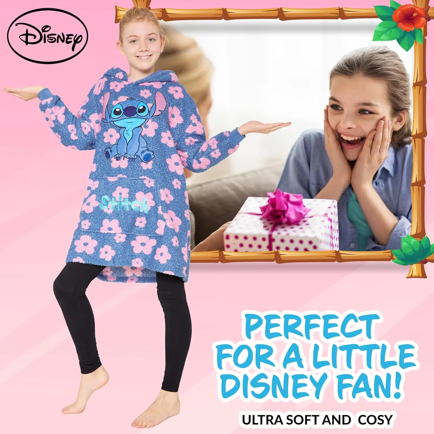Disney Stitch Fleece Hoodie Blanket for Kids and Teenagers - One Size Fluffy Oversized Hoodie - Stitch Gifts