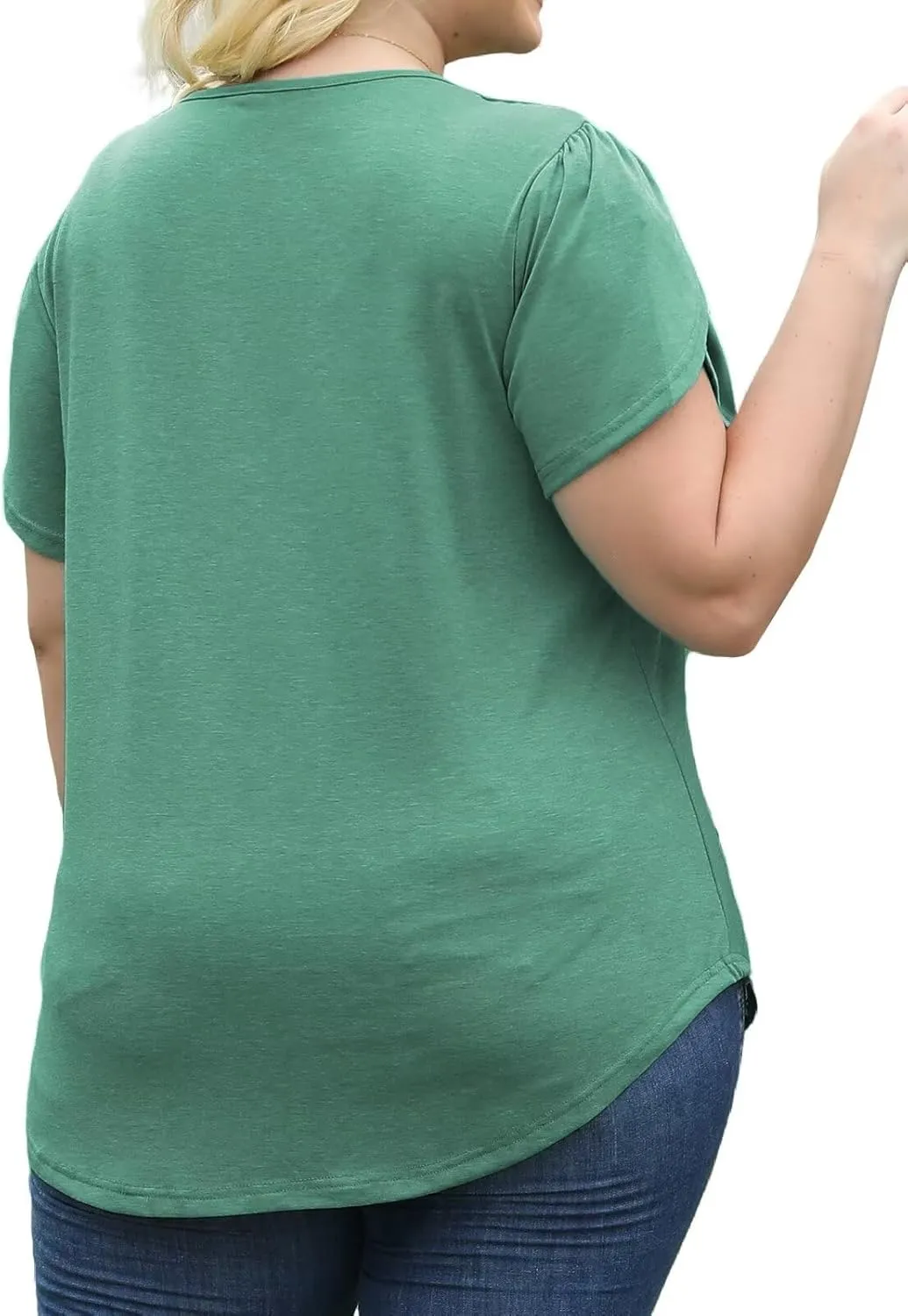DOLNINE Womens Plus Size Tops Basic Casual T-Shirts Ring Hole V Neck Petal Short Sleeve Tee Tunics