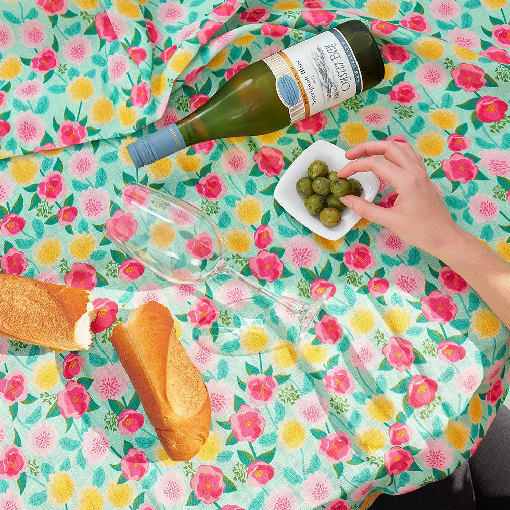 Double Oven Mitt- Linen -  Camellias Mint