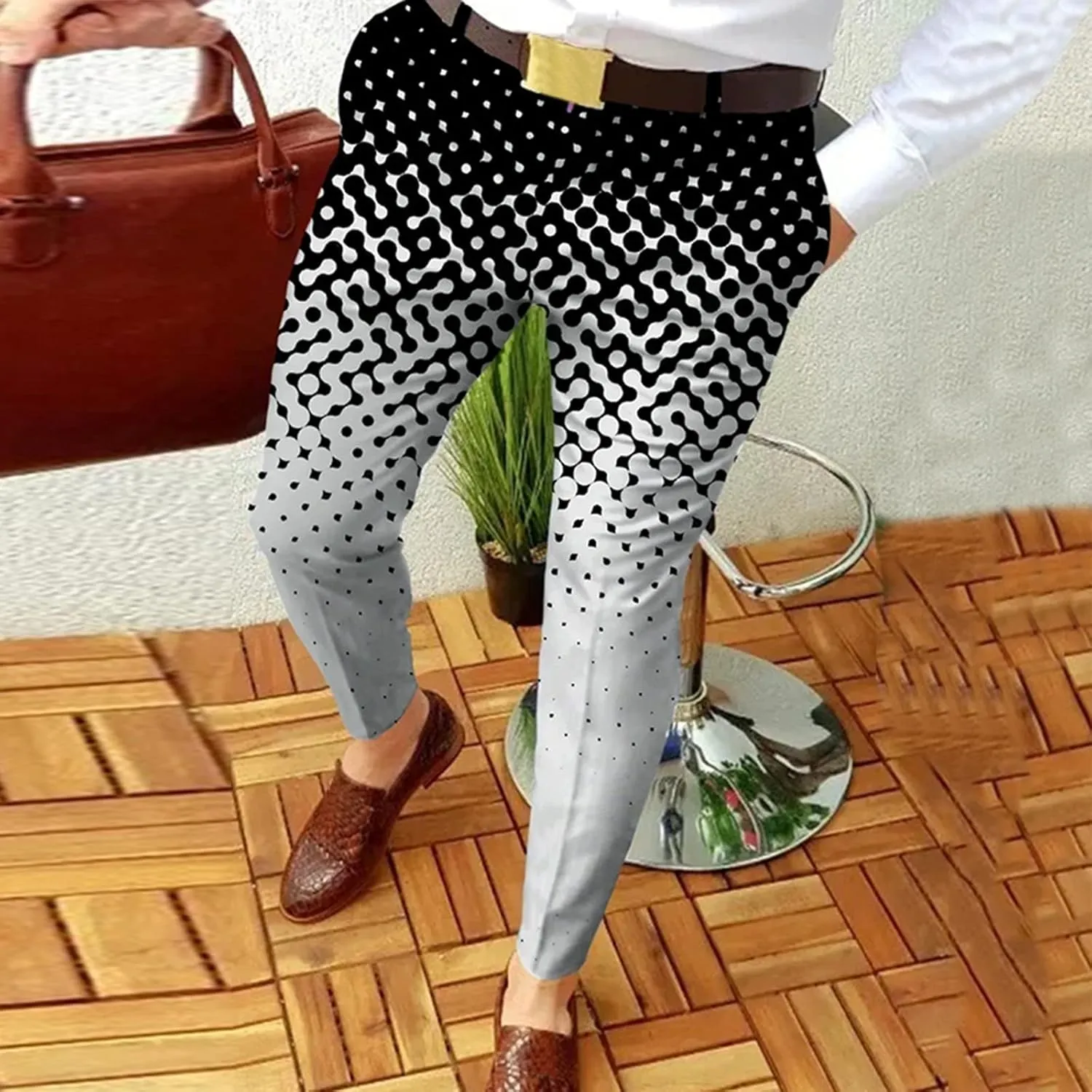 Dress Pants for Men,Mens Slim Fit Dress Pants Business Casual Golf Chino Pants Stretch Plaid Pants Pleated Slacks