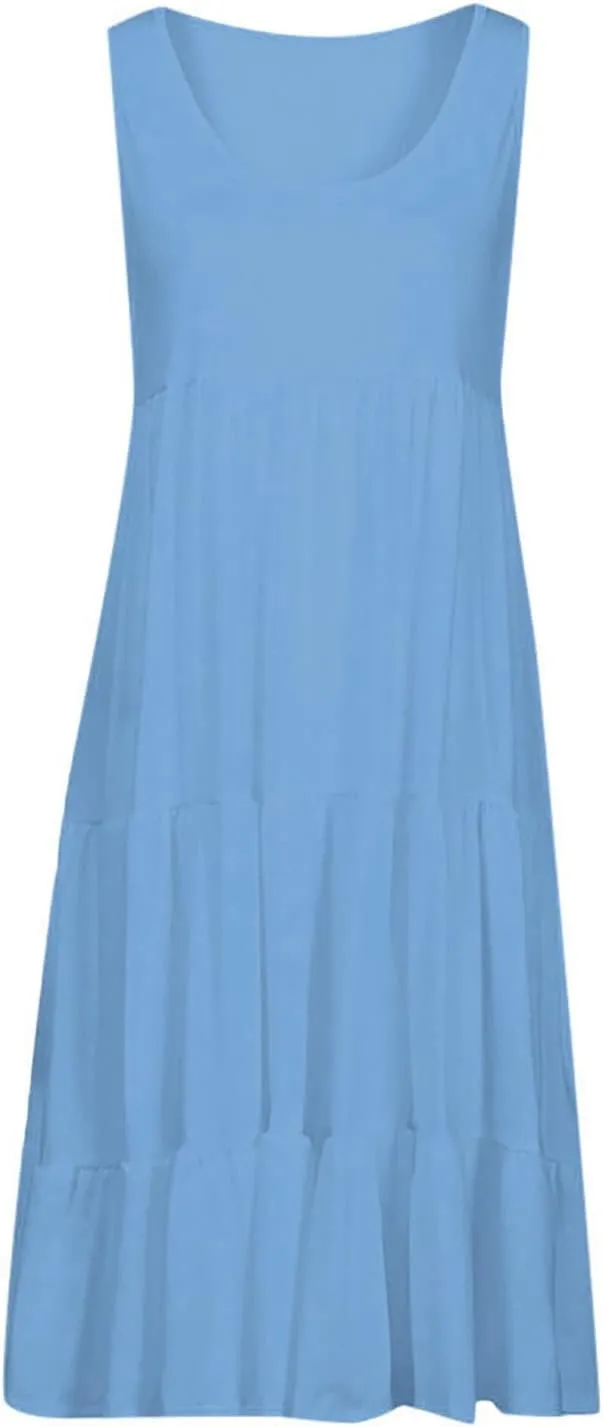 Dresses for Women Sleeveless Tank Dress Summer Loose Sundress Plus Size Casual Dresses Crew Neck Knee Length Dresses