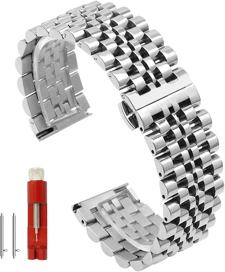 Dressy Quick Release Watch Band 7 Rows Stainless Steel Watch Bracelet Straps 20mm/22mm Metal Replacement Strap for Men Ladies, Black ,Silver, Two-Tone: Gold ,Rose Gold