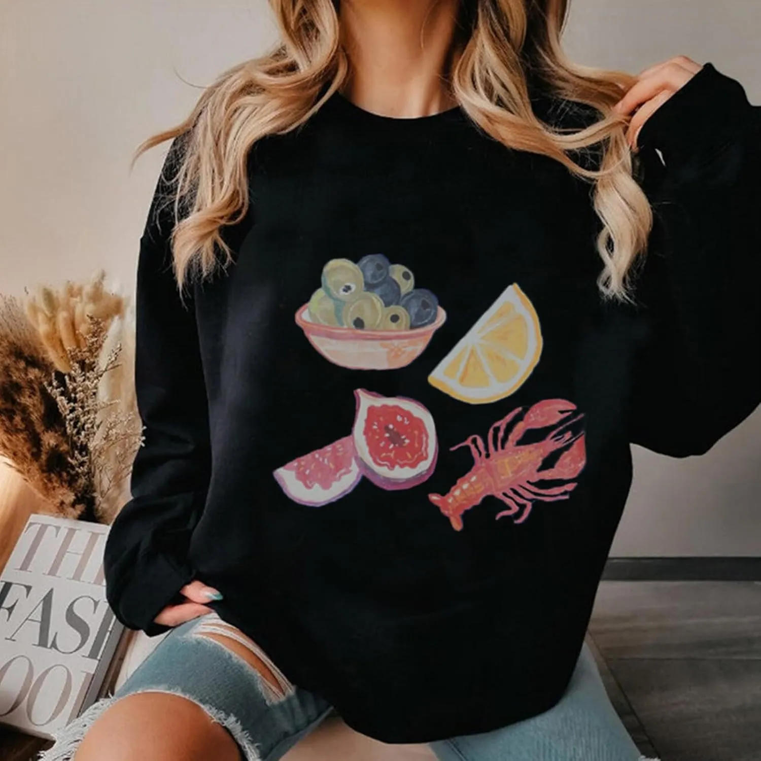 DSORVICD Women Cute Graphic Sweatshirt Y2k Oversized Long Sleeve Pullover Casual Loose Fit Hoodies Teen Girls Streetwear
