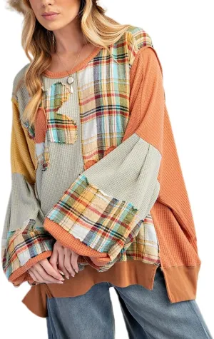 DSORVICD Women Vintage Floral Sweatshirt Y2k Oversized Color Block Blouse Patchwork Long Sleeve Top Cute Graphic Pullover Top
