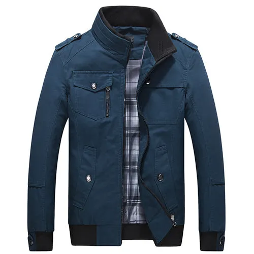 Elegant Color Accent Cotton Military Jacket