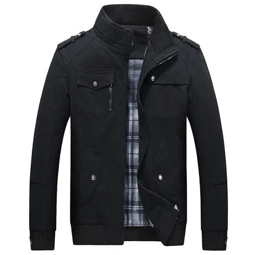 Elegant Color Accent Cotton Military Jacket