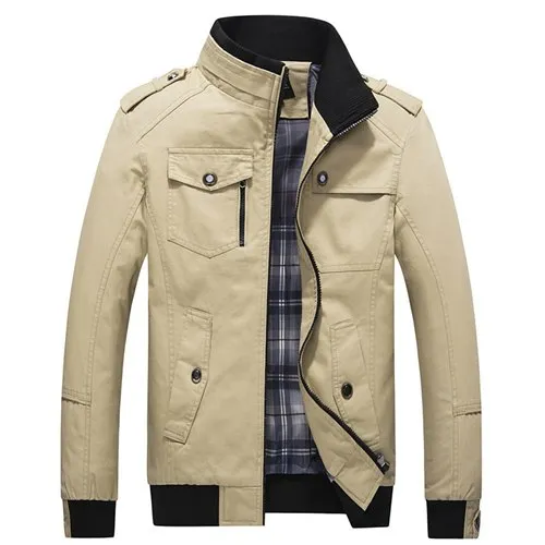 Elegant Color Accent Cotton Military Jacket