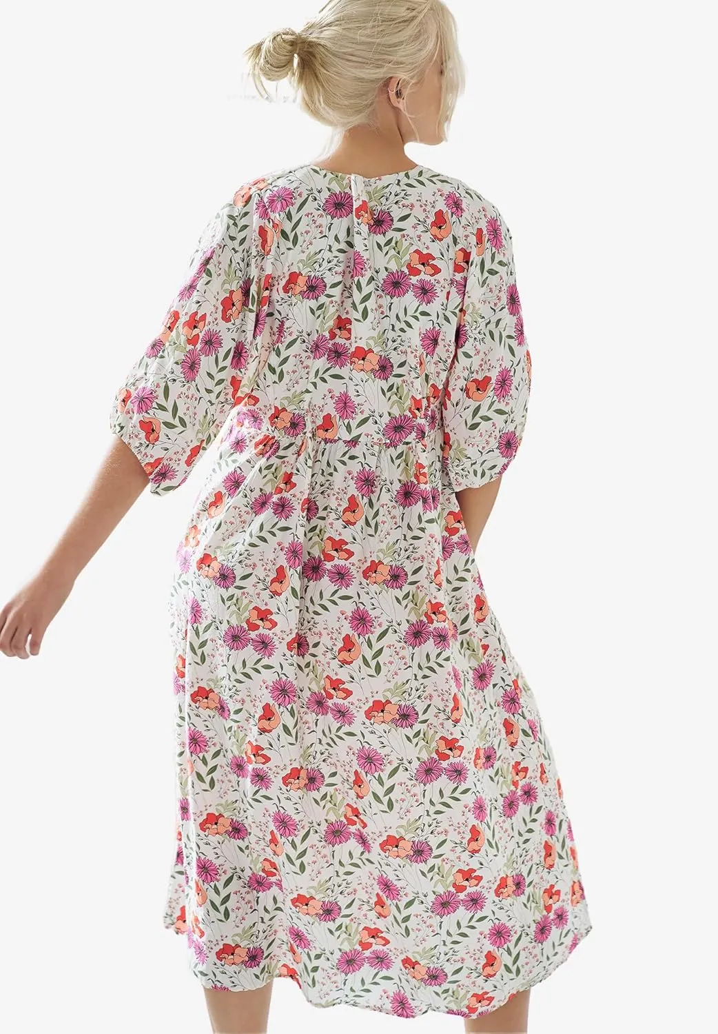 ellos Women's Plus Size Blouson Sleeve Empire Midi Dress