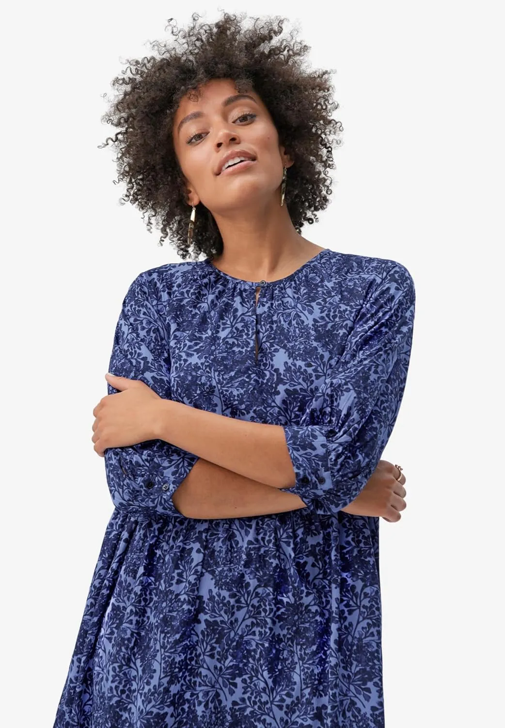 ellos Women's Plus Size Tiered Cotton Midi Dress