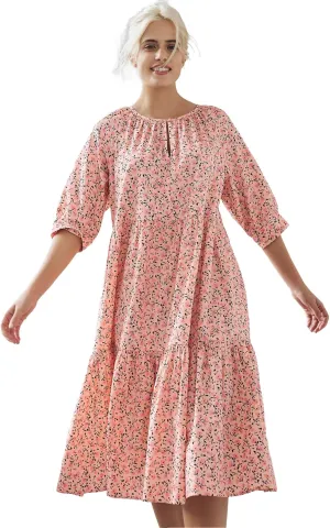ellos Women's Plus Size Tiered Cotton Midi Dress