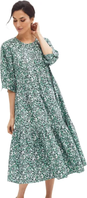 ellos Women's Plus Size Tiered Cotton Midi Dress