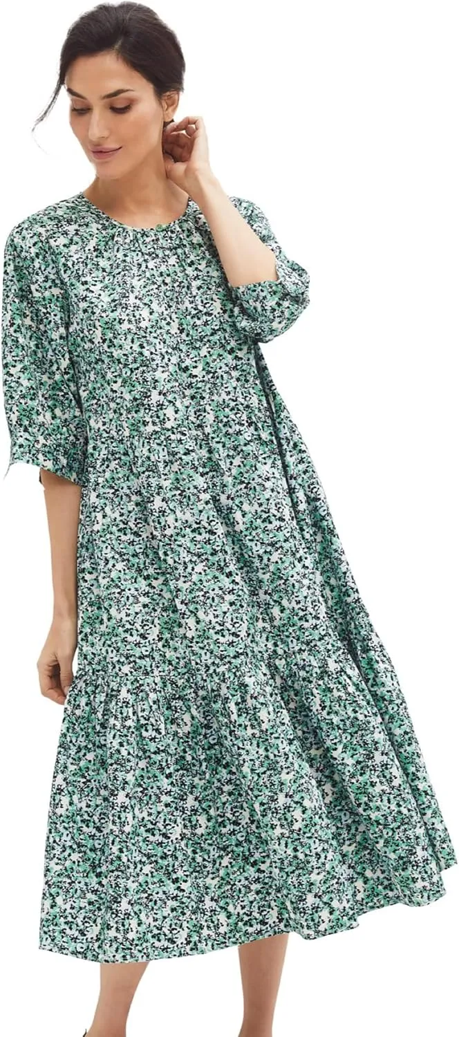 ellos Women's Plus Size Tiered Cotton Midi Dress