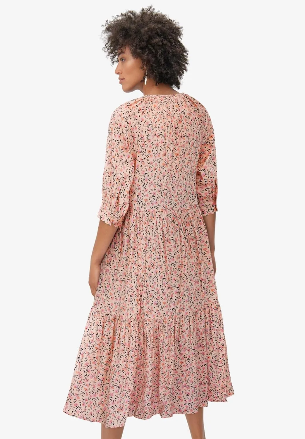 ellos Women's Plus Size Tiered Cotton Midi Dress