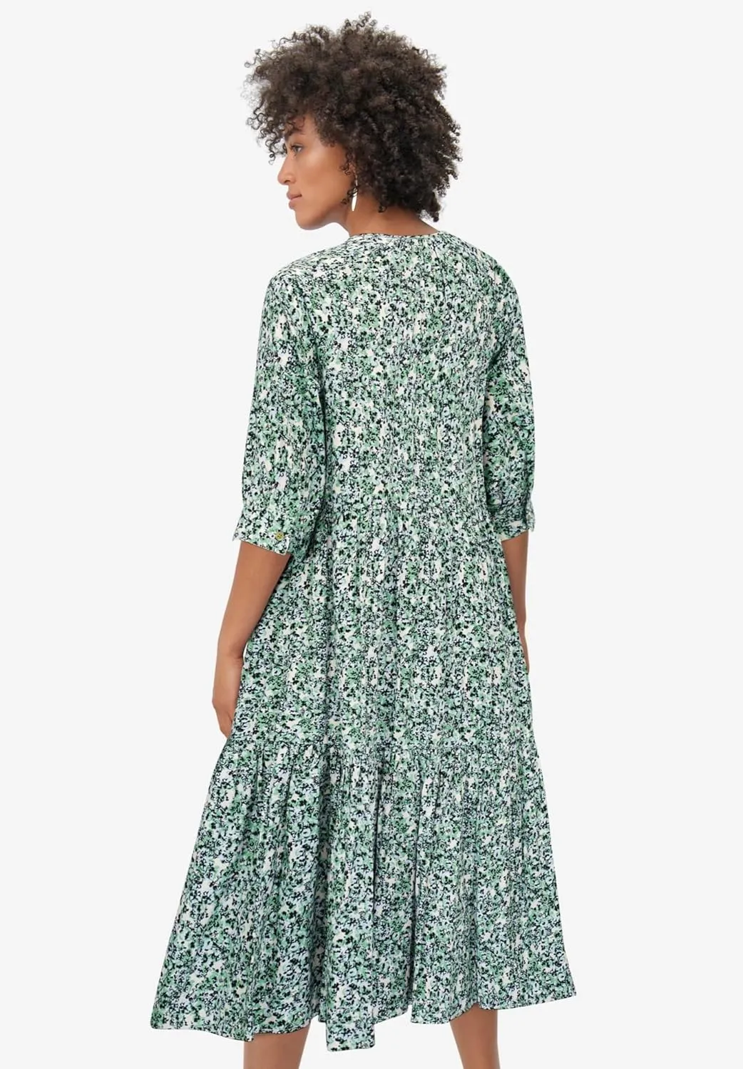 ellos Women's Plus Size Tiered Cotton Midi Dress
