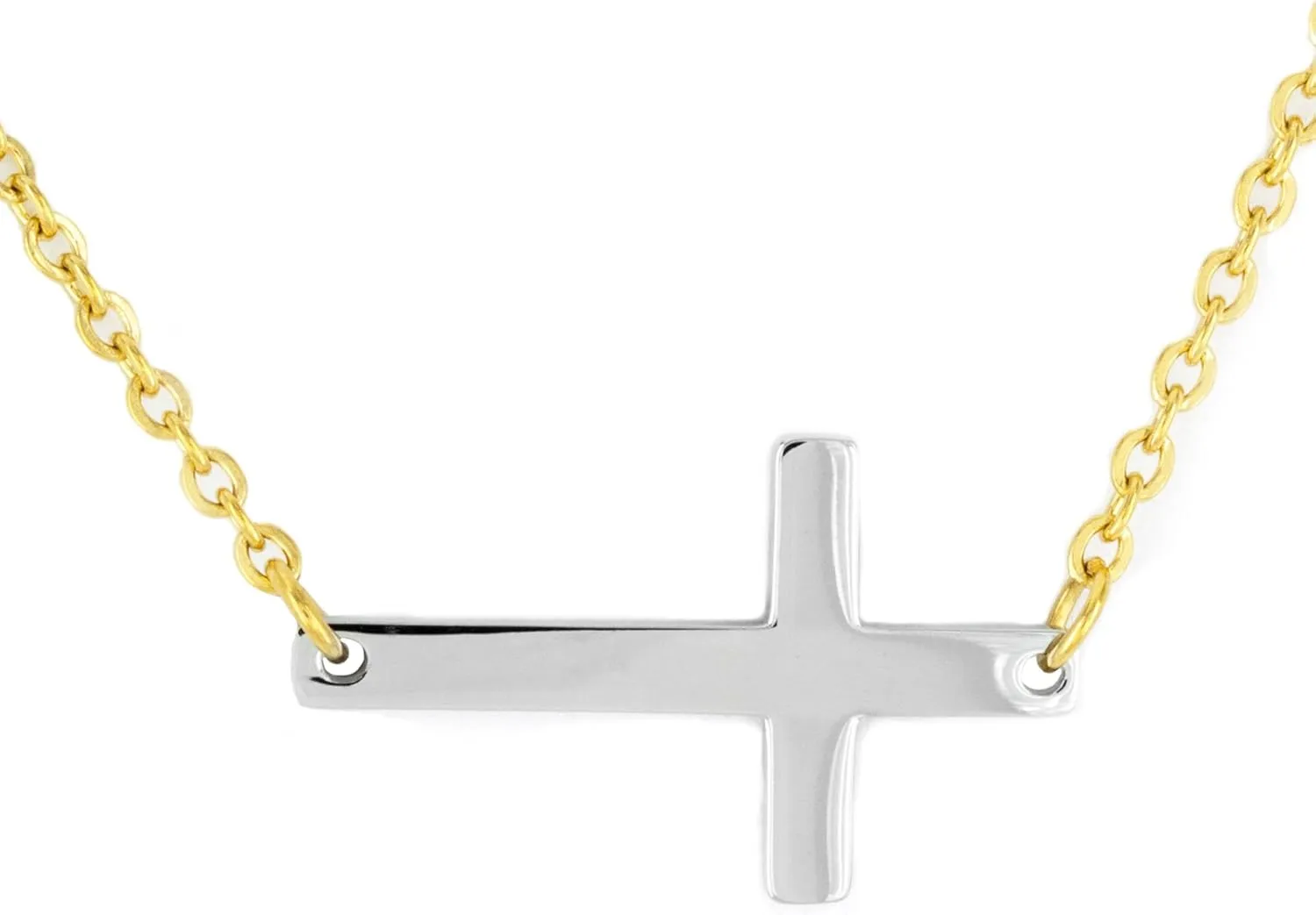 ELYA Women's Sideways Cross Two Tone Stainless Steel Necklace - 18"
