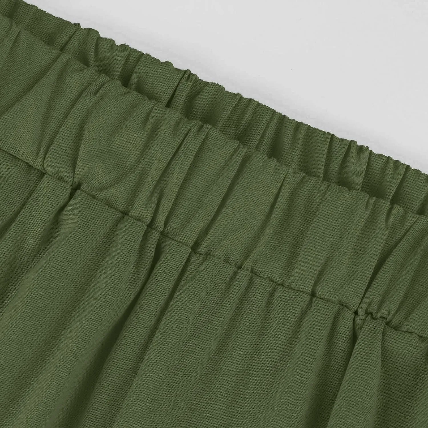 eoeioa High Waisted Linen Pants Women Summer Baggy Stretchy Palazzo Pants Lightweight Casual Pants Boho Beach Pants w/Pockets