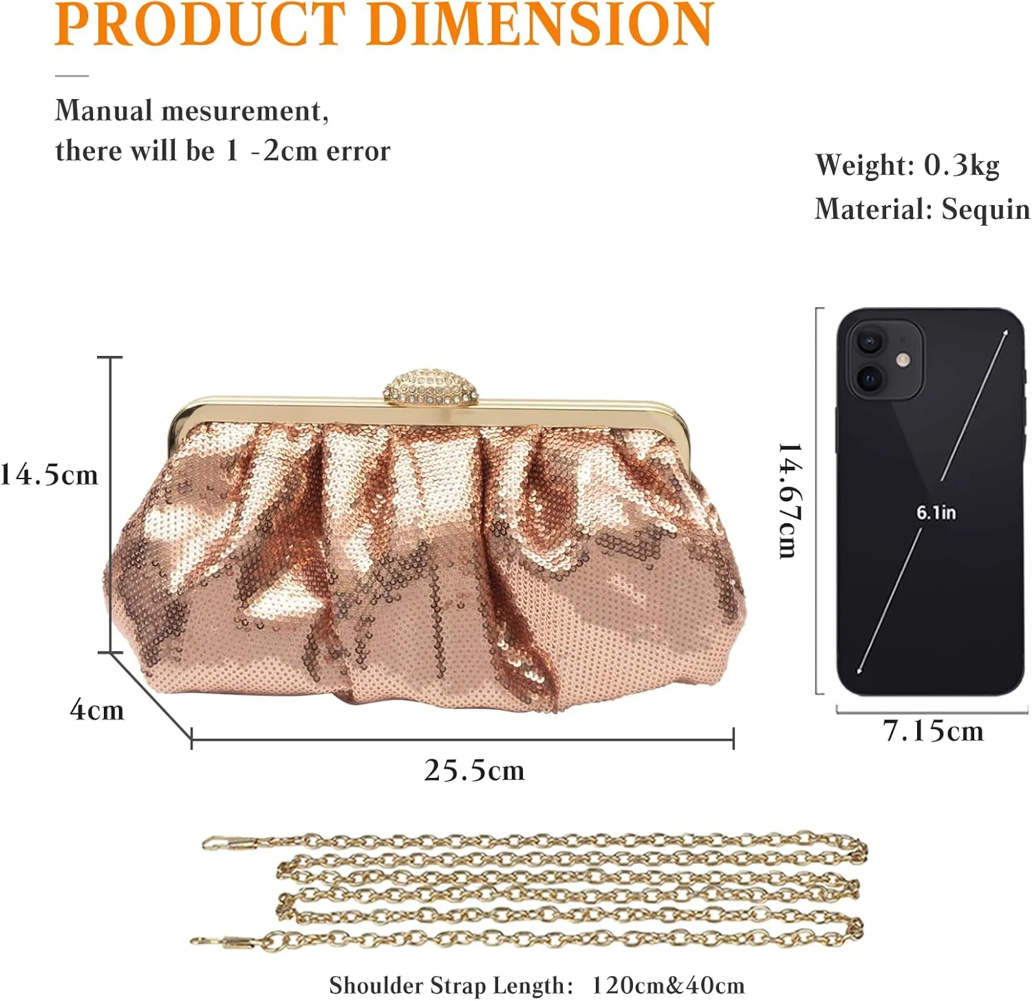 Evening Clutch Bag for Women Sparkly Sequin Handbag Bridal Wedding Purse Vintage Rhinestone Shoulder Bag