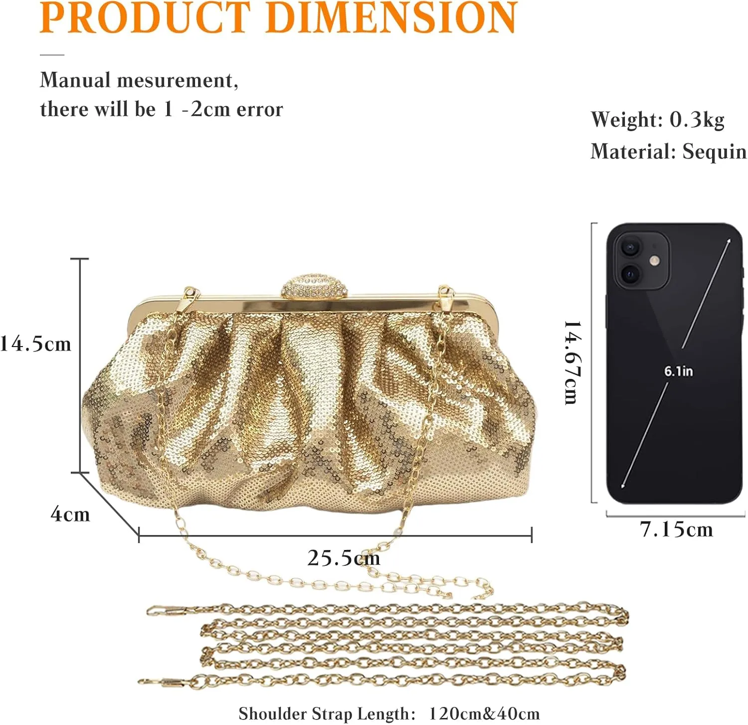 Evening Clutch Bag for Women Sparkly Sequin Handbag Bridal Wedding Purse Vintage Rhinestone Shoulder Bag