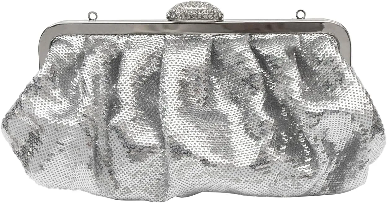 Evening Clutch Bag for Women Sparkly Sequin Handbag Bridal Wedding Purse Vintage Rhinestone Shoulder Bag