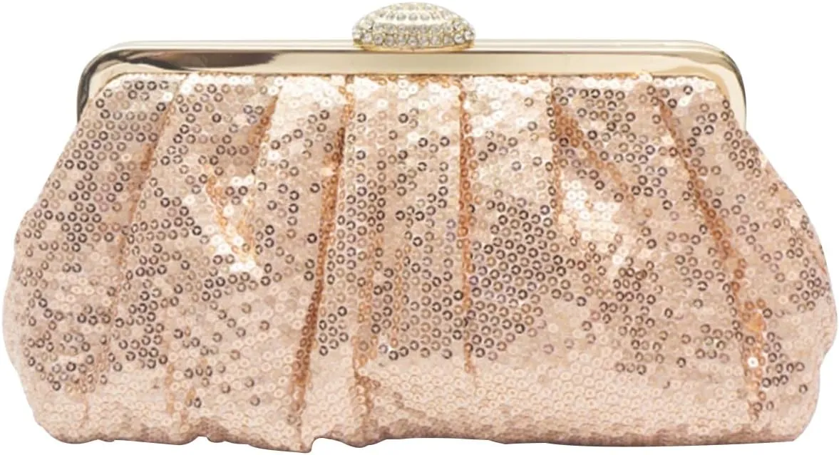 Evening Clutch Bag for Women Sparkly Sequin Handbag Bridal Wedding Purse Vintage Rhinestone Shoulder Bag