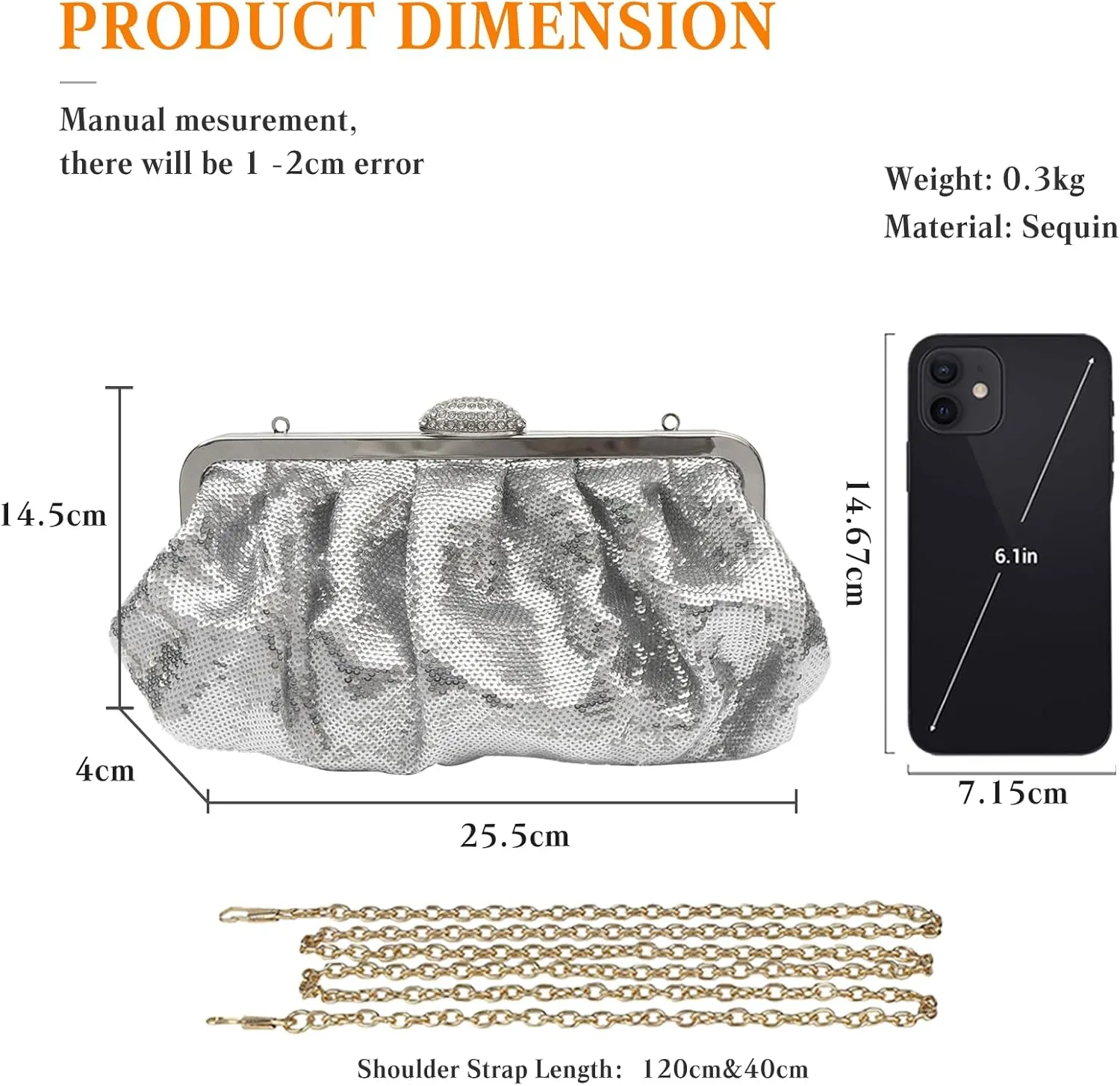 Evening Clutch Bag for Women Sparkly Sequin Handbag Bridal Wedding Purse Vintage Rhinestone Shoulder Bag