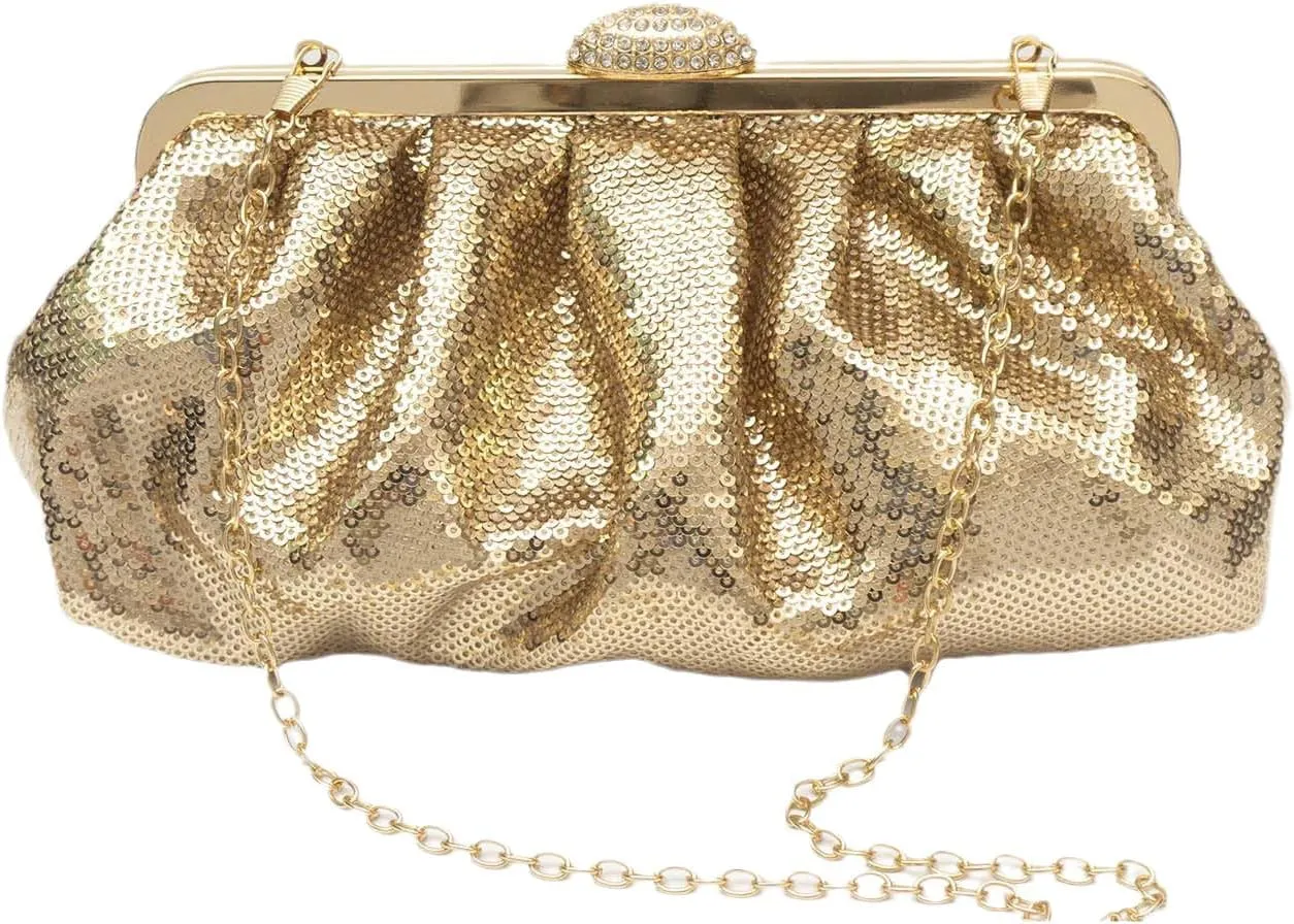 Evening Clutch Bag for Women Sparkly Sequin Handbag Bridal Wedding Purse Vintage Rhinestone Shoulder Bag