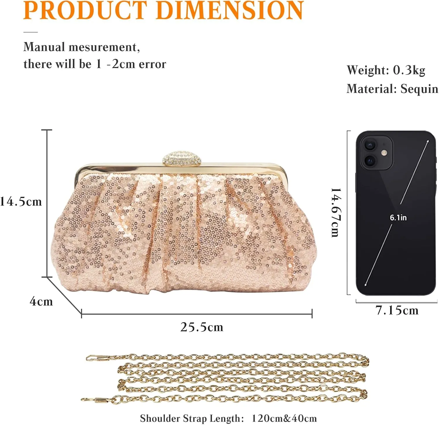 Evening Clutch Bag for Women Sparkly Sequin Handbag Bridal Wedding Purse Vintage Rhinestone Shoulder Bag