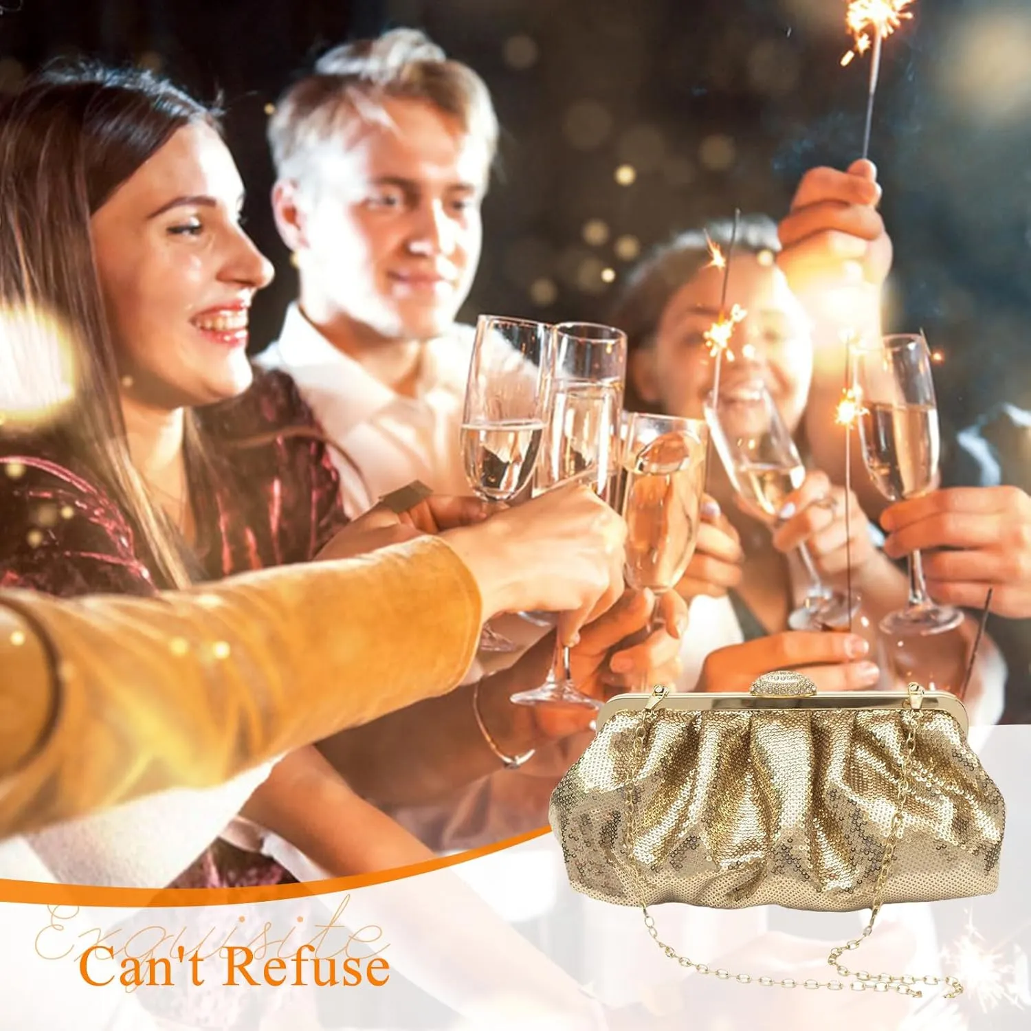 Evening Clutch Bag for Women Sparkly Sequin Handbag Bridal Wedding Purse Vintage Rhinestone Shoulder Bag