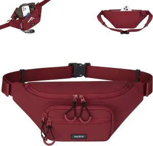 Fanny Packs for Women Men, Small Travel Fanny Pack Lightweight Crossbody Waist Bag Large Capacity, Water Resistant Belt Bags with Adjustable Strap for Hiking, Cycling (Burgundy)