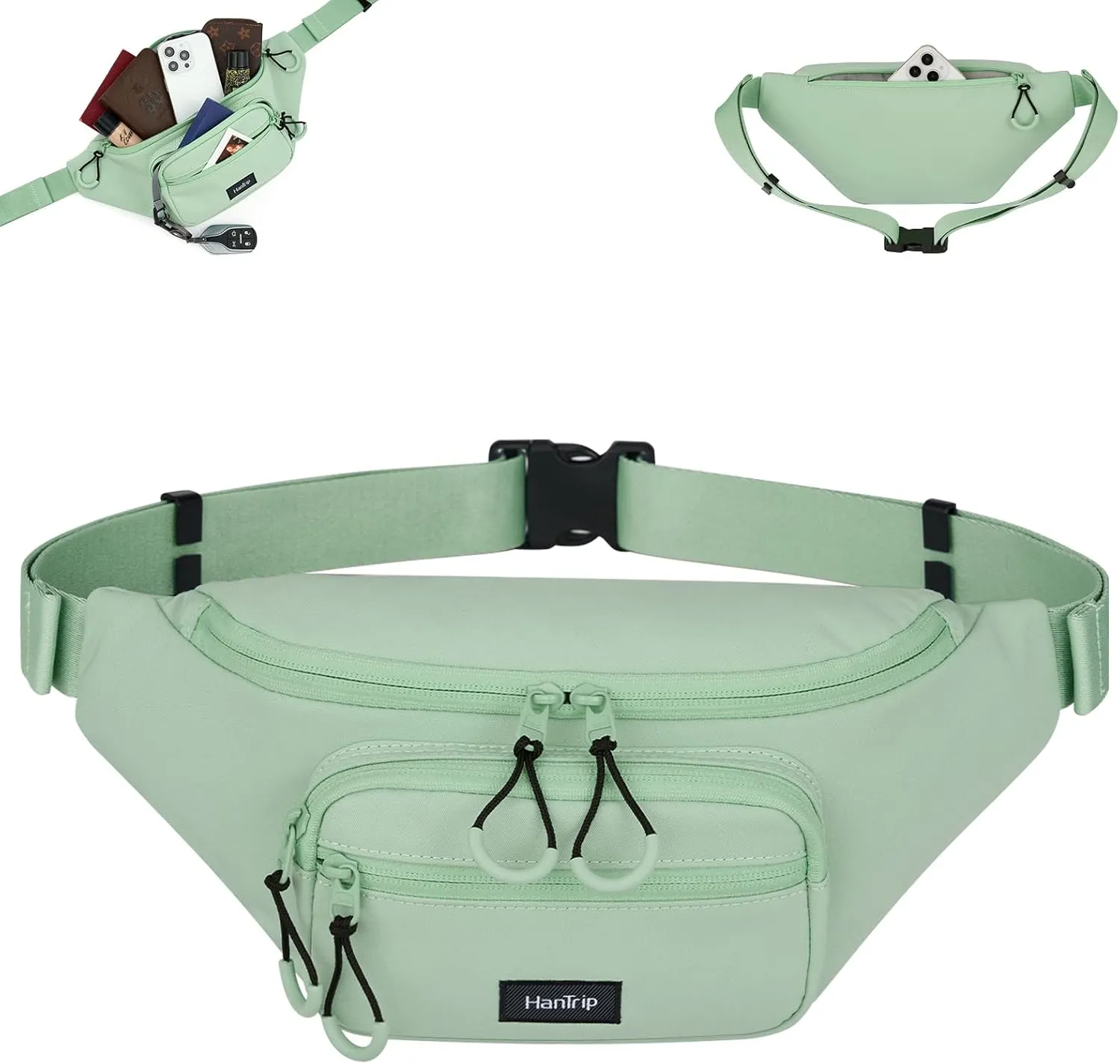 Fanny Packs for Women Men, Small Travel Fanny Pack Lightweight Crossbody Waist Bag Large Capacity, Water Resistant Belt Bags with Adjustable Strap for Hiking, Cycling (Cyan)
